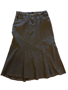 Simon Chang Denim Brown Panel Seam Flared Maxi Skirt Size 12